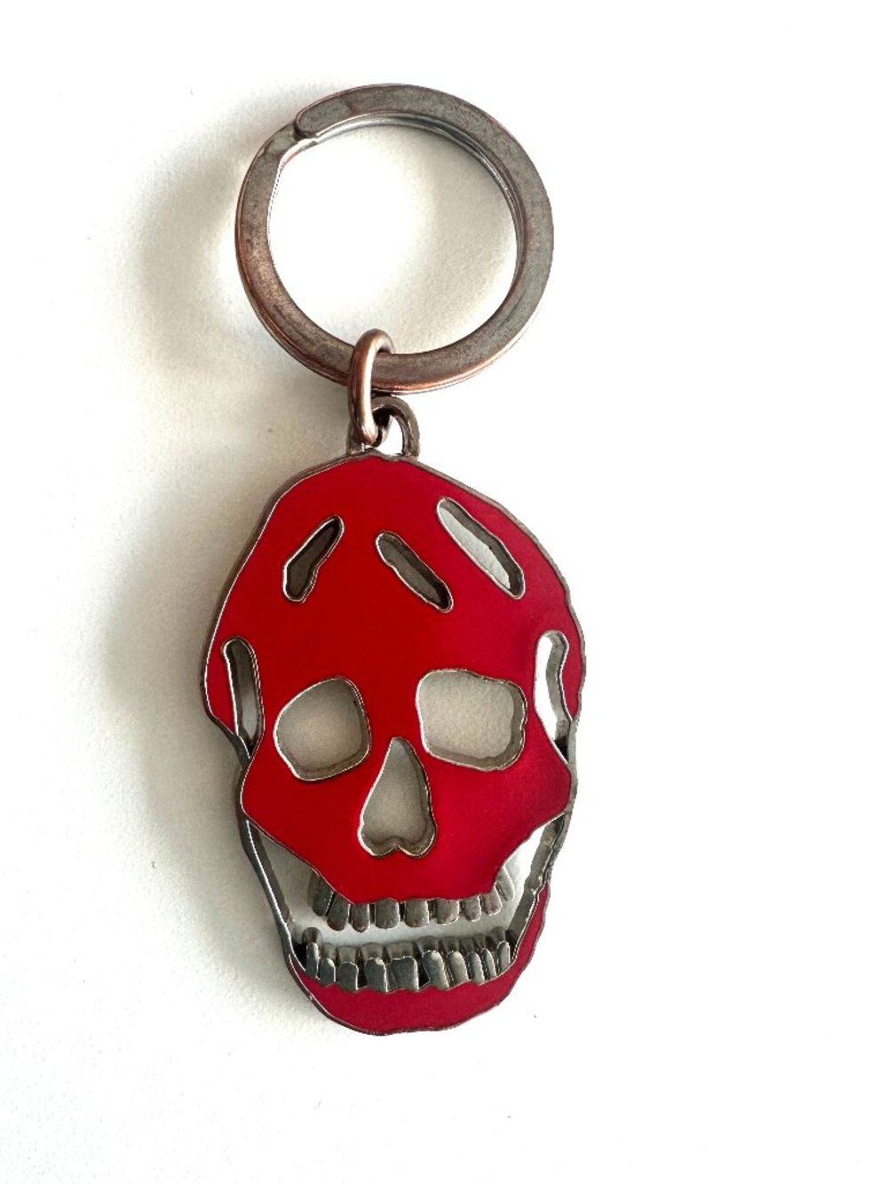 Alexander McQueen Red and Silver Skull Bag Charm/Key Chain